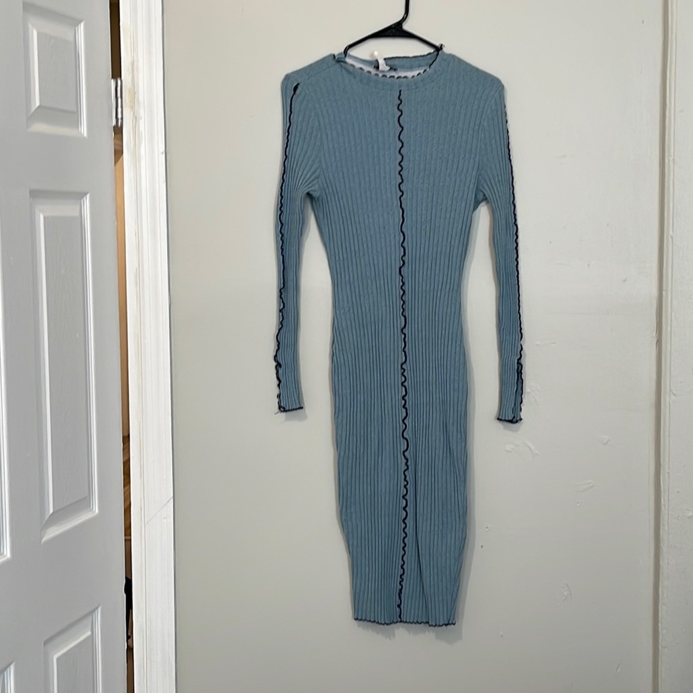 Baby Blue Long Sleeve Midi Dress